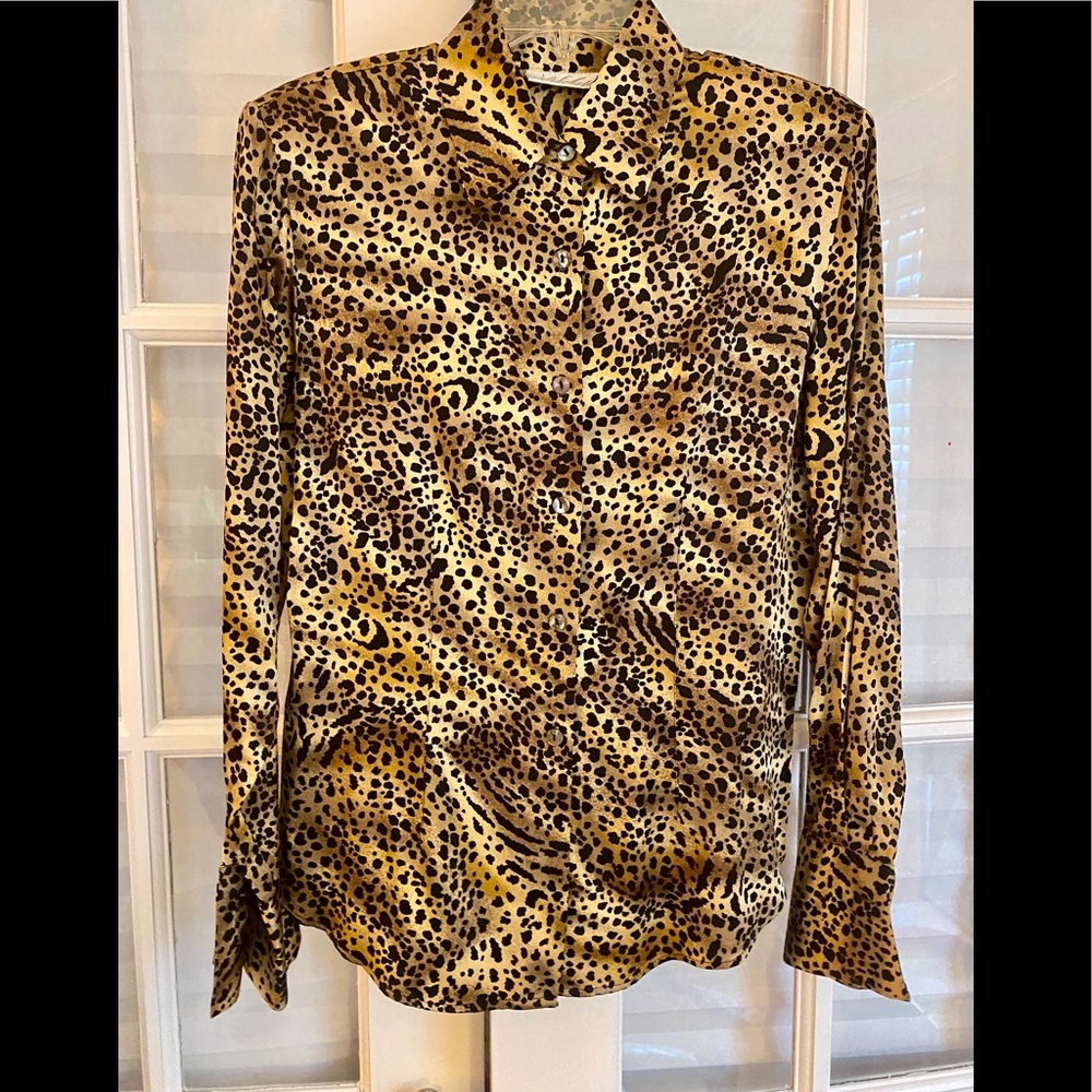 Silk Cheetah Pattern Blouse 8 EUC